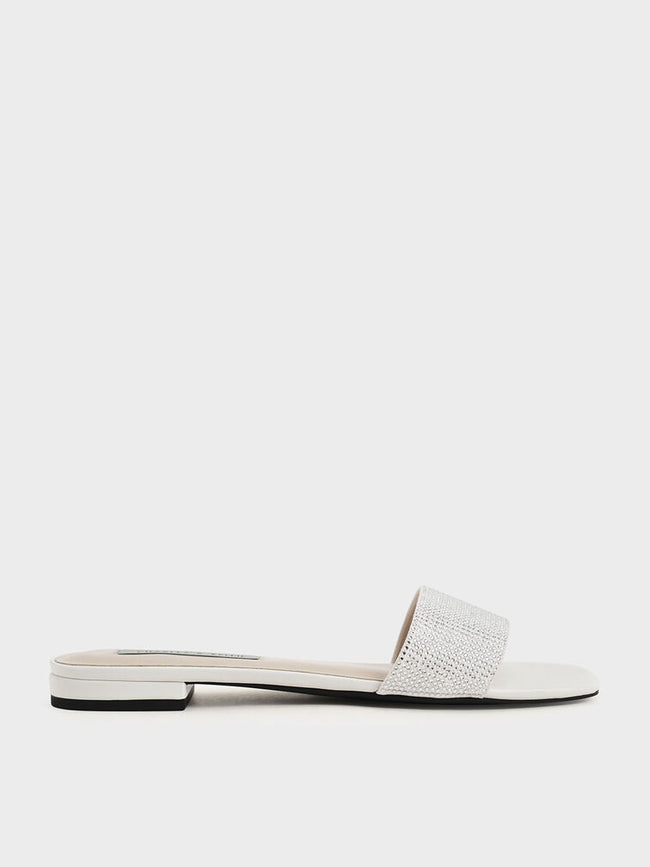 CHARLES & KEITH Gem Embellished Slide Sandals Cream