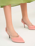 CHARLES & KEITH Adel Recycled Polyester Gem-Strap Slingback Ballerina Pumps  Blush