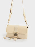 CHARLES & KEITH Aspen Metallic Belt Buckle Shoulder Bag Beige