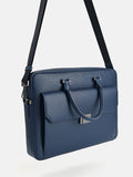 PEDRO Textured Leather Briefcase - Navy