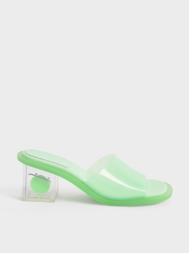 Madison Clear Sculptural Heel Mules Green