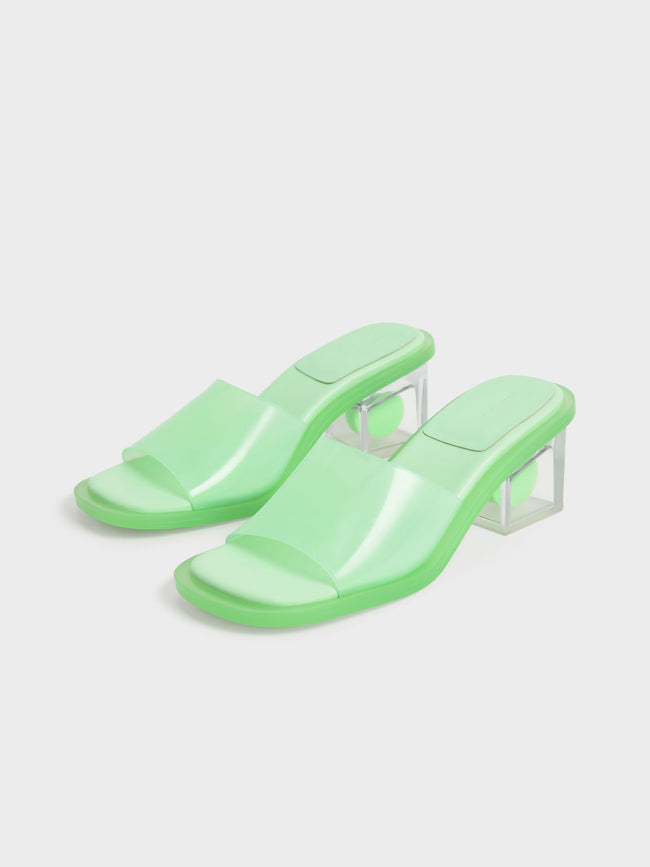 Madison Clear Sculptural Heel Mules Green
