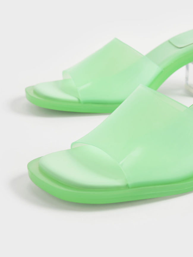 Madison Clear Sculptural Heel Mules Green