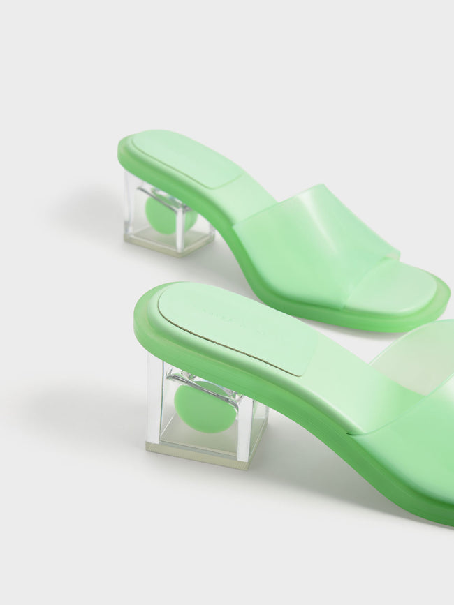Madison Clear Sculptural Heel Mules Green