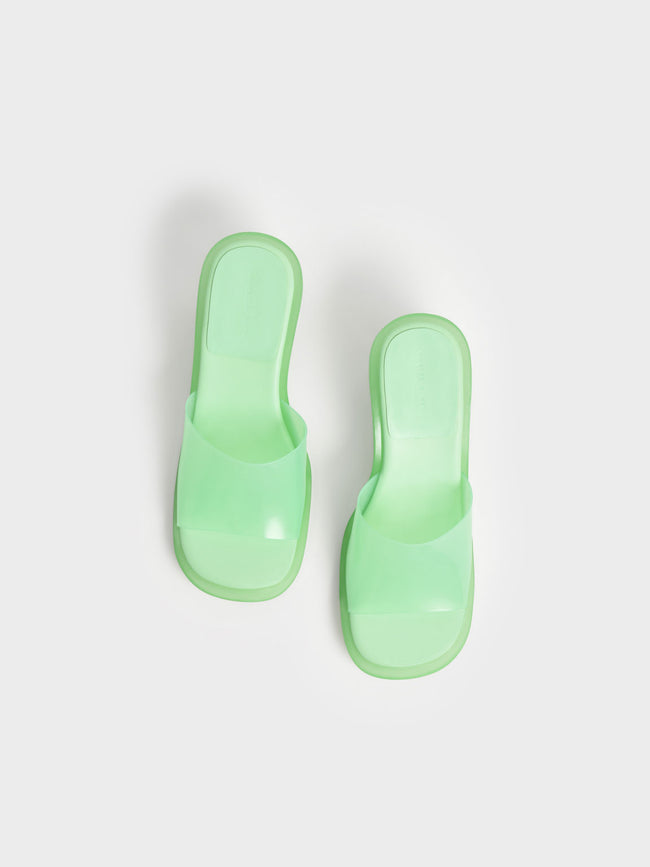 Madison Clear Sculptural Heel Mules Green
