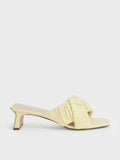 CHARLES & KEITH Linen Asymmetric Ruched Mules Yellow