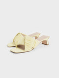 CHARLES & KEITH Linen Asymmetric Ruched Mules Yellow