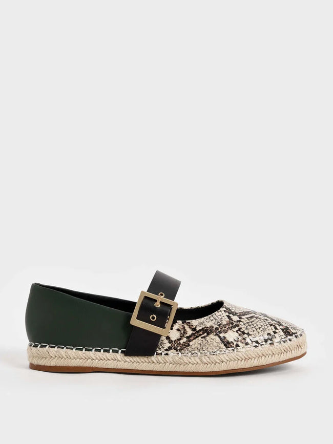 Buckled Espadrille Flats Animal Print Natural