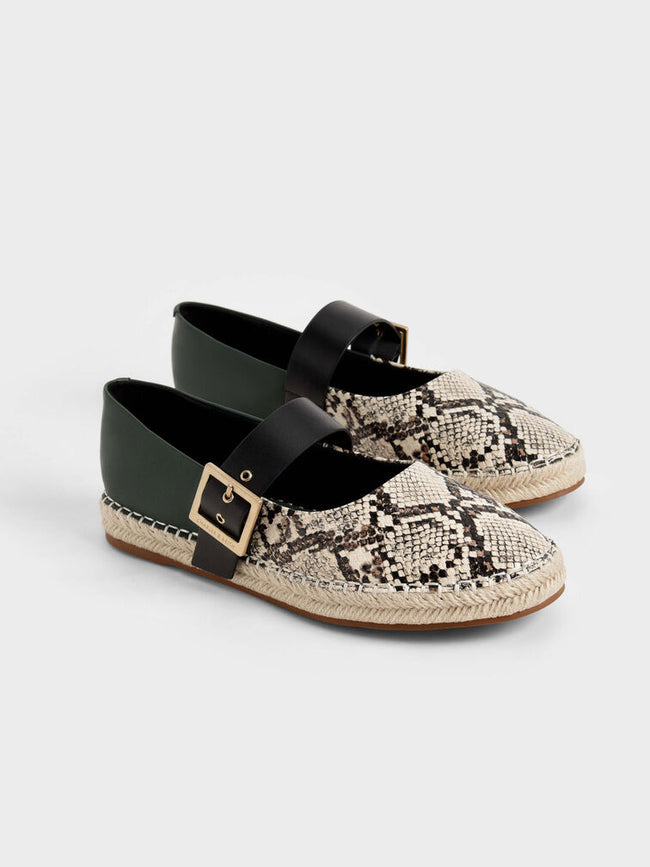 Buckled Espadrille Flats Animal Print Natural