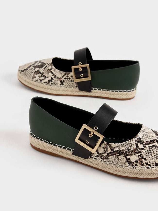 Buckled Espadrille Flats Animal Print Natural