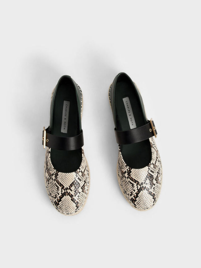 Buckled Espadrille Flats Animal Print Natural