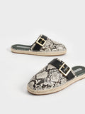 CHARLES & KEITH Buckled Espadrille Mules  Animal Print Natural