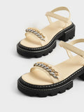 CHARLES & KEITH Chain-Link Contrast-Trim Sandals  Chalk