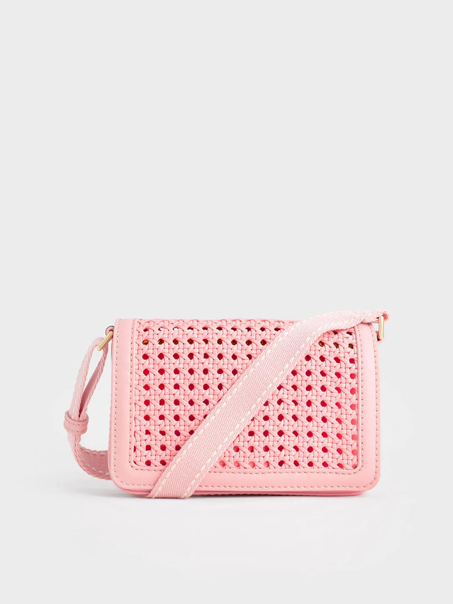 CHARLES & KEITH Cecily Woven Shoulder Bag Light Pink