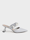 CHARLES & KEITH Blythe Bead Embellished Satin Pumps Silver