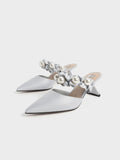 CHARLES & KEITH Blythe Bead Embellished Satin Pumps Silver