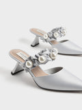 CHARLES & KEITH Blythe Bead Embellished Satin Pumps Silver