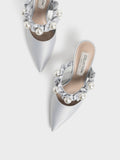 CHARLES & KEITH Blythe Bead Embellished Satin Pumps Silver