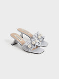 CHARLES & KEITH Blythe Bead-Embellished Satin Mules Silver