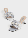 CHARLES & KEITH Blythe Bead-Embellished Satin Mules Silver