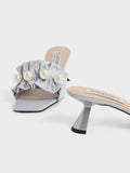 CHARLES & KEITH Blythe Bead-Embellished Satin Mules Silver