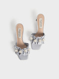 CHARLES & KEITH Blythe Bead-Embellished Satin Mules Silver