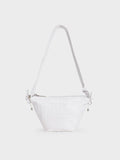 CHARLES & KEITH Leather & Lace Ruched Top Handle Bag White