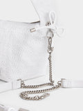 CHARLES & KEITH Leather & Lace Ruched Top Handle Bag White