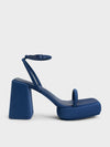 CHARLES & KEITH Lucile Satin Platform Sandals Dark Blue