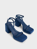 CHARLES & KEITH Lucile Satin Platform Sandals Dark Blue