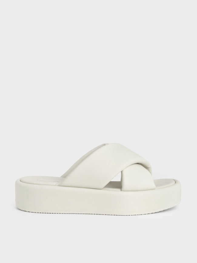 CHARLES & KEITH Padded Crossover Flatforms Chalk