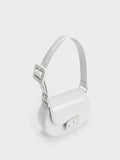 CHARLES & KEITH Lula Patent Buckled Bag Light Grey