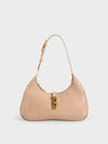 CHARLES & KEITH Metallic Accent Hobo Bag Beige