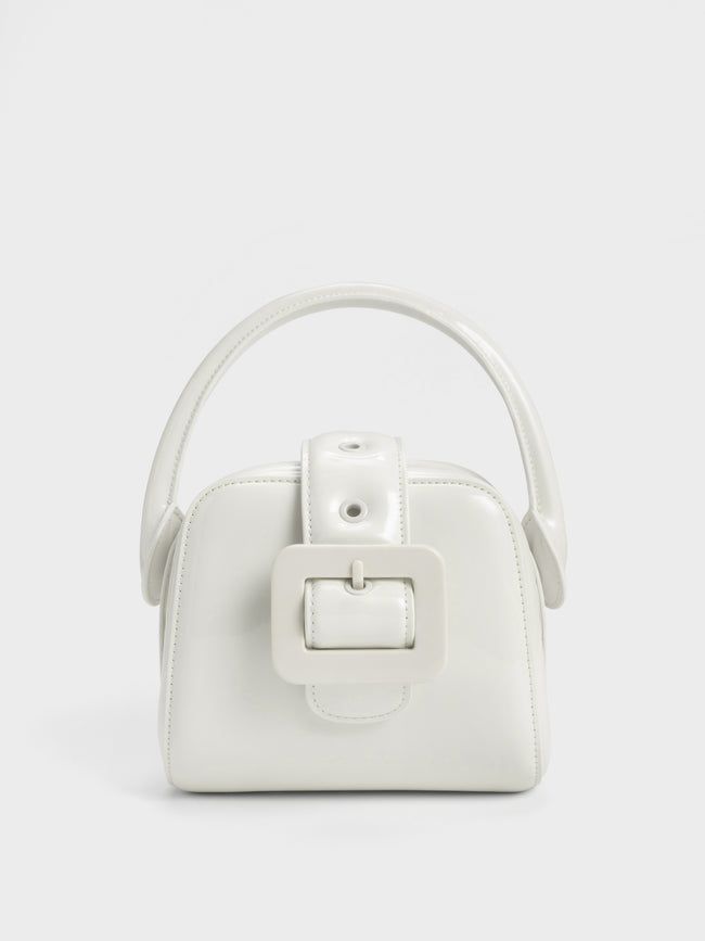 CHARLES & KEITH Lula Patent Belted Bag Light Grey