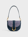 CHARLES & KEITH Women Gabine Tweed Saddle Bag Navy