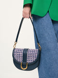 CHARLES & KEITH Women Gabine Tweed Saddle Bag Navy
