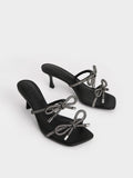 Gem-Embellished Bow-Tie Mules Black
