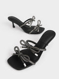 Gem-Embellished Bow-Tie Mules Black