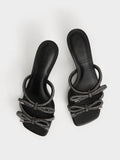Gem-Embellished Bow-Tie Mules Black