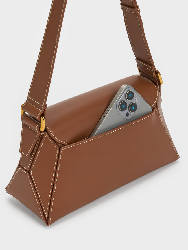 CHARLES & KEITH Women Nasrin Geometric Shoulder Bag_Chocolate