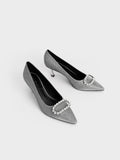 Gem-Embellished Glittered Pumps Pewter