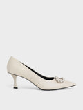 CHARLES & KEITH Gem-Embellished Patent Leather Pumps Chalk