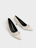 CHARLES & KEITH Gem-Embellished Patent Leather Pumps Chalk