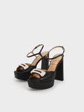 CHARLES & KEITH Bead-Embellished Leather Platform Sandals Black