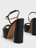 CHARLES & KEITH Bead-Embellished Leather Platform Sandals Black