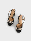 CHARLES & KEITH Bead-Embellished Leather Platform Sandals Black