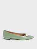 CHARLES & KEITH Leather Pointed-Toe Beaded Ballerinas Green