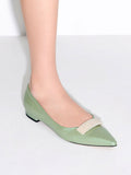 CHARLES & KEITH Leather Pointed-Toe Beaded Ballerinas Green