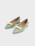 CHARLES & KEITH Leather Pointed-Toe Beaded Ballerinas Green