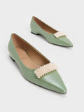 CHARLES & KEITH Leather Pointed-Toe Beaded Ballerinas Green